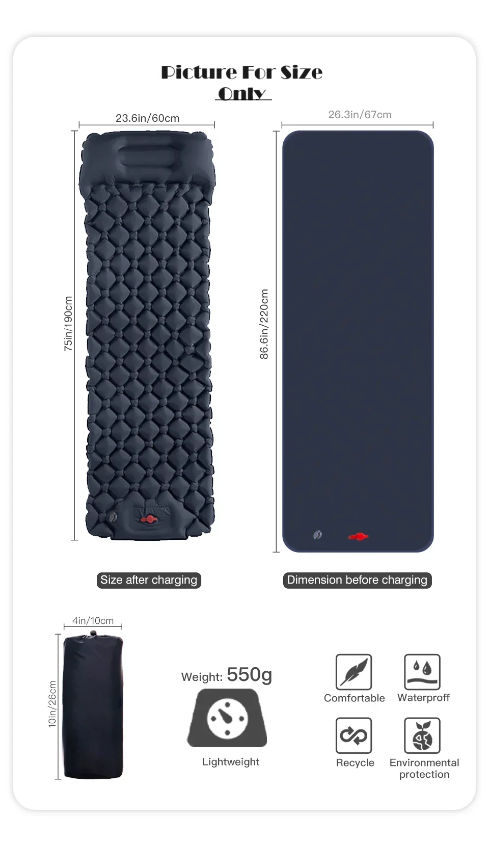 Outdoor Inflatable Sleeping Pad with Pillows - Ultralight Camping Mat-2